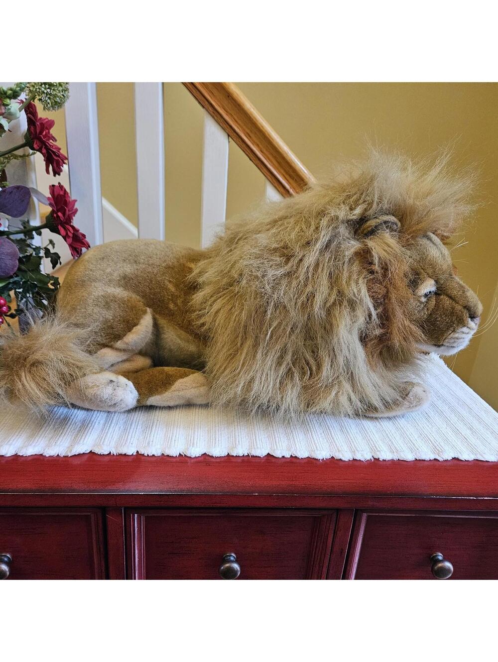 Hansa Toy International Realistic Large Plush Male Lion Resting 25" Back - Front